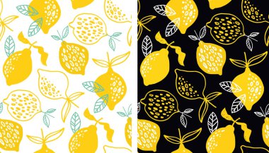 Limonlu turunçgil desenli arka plan. Limonata sanat etiketi. Güzel el çizimi yaz şablonu. Yeni model sanat. Tişört tasarım etiketi.
