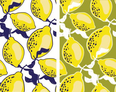 Limonlu turunçgil desenli arka plan. Limonata sanat etiketi. Güzel el çizimi yaz şablonu. Yeni model sanat. Tişört tasarım etiketi.