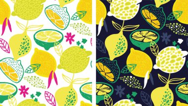 Limonlu turunçgil desenli arka plan. Limonata sanat etiketi. Güzel el çizimi yaz şablonu. Yeni model sanat. Tişört tasarım etiketi.