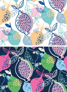 Limonlu turunçgil desenli arka plan. Limonata sanat etiketi. Güzel el çizimi yaz şablonu. Yeni model sanat. Tişört tasarım etiketi.