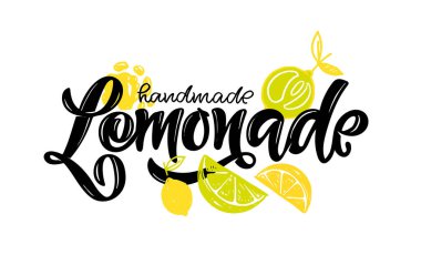 Sevimli el çizimi karalama harfleri etiketi - narenciye ev yapımı limonata. Poster, pankart, tişört tasarımı için Lemobade etiketi.