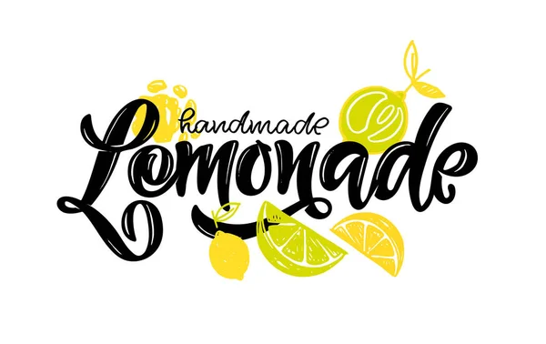 Cute Hand Drawn Doodle Lettering Label Citrus Homemade Lemonade Lemobade — Stock Vector