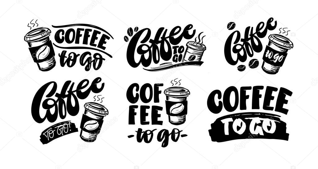 Coffee time - cute hand drawn doodle lettering label/ Pumpkin spice latte. Coffee to go!