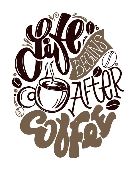 Kaffeezeit Kaffeebecher Coffee Motivationsschreiben Über Kaffee Schriftzug Für Poster Aufkleber — Stockvektor