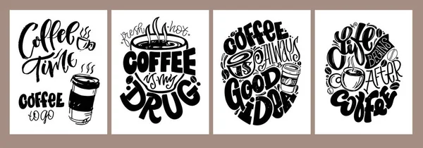 Čas Kávu Hrnek Kávu Káva Sebou Písmena Motivace Citovat Kávě — Stockový vektor