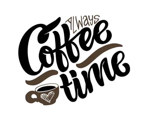 Káva Čas Roztomilé Ručně Kreslené Čmáranice Štítek Kávu Balení Web — Stockový vektor