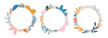 Trendy abstract hand drawn doodle template, vector background. Social media template design elements.