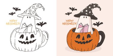 Cadılar Bayramı el yazısı karalama yazısı alıntısı. Tişört tasarımı, kupa baskısı, çanta baskısı, kıyafet modası. % 100 elle çizilmiş vektör resmi.