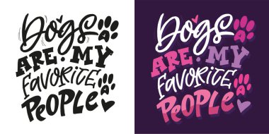 Evcil hayvan severlerle ilgili komik el karalamaları. Tişört tasarımı, kupa baskısı, çanta baskısı, kıyafet modası. % 100 elle çizilmiş vektör resmi.