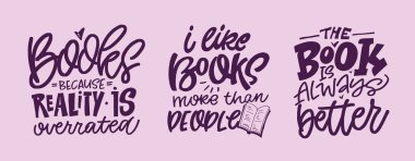 Kitapla ilgili komik el karalamaları. Tişört tasarımı, kupa baskısı, çanta baskısı, kıyafet modası. % 100 elle çizilmiş vektör resmi.