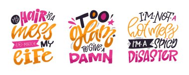 Motivasyon ve iğneleme ile ilgili komik el karalamaları. Tişört tasarımı, kupa baskısı, çanta baskısı, kıyafet modası. % 100 elle çizilmiş vektör resmi.