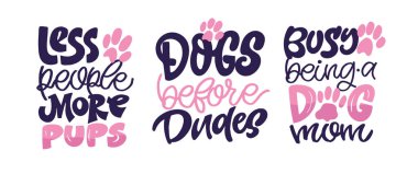 Köpek bandanası baskısı. Köpek severler hakkında alıntılar yapan sevimli el çizimi harfler. Tişört tasarımı, kupa baskısı, çanta baskısı, kıyafet modası. % 100 elle çizilmiş vektör resmi.