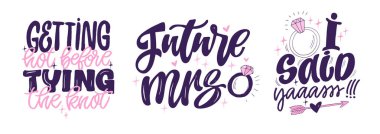 Gelin hakkında yazılan el yazısı karalamaları. Tişört tasarımı, kupa baskısı, çanta baskısı, kıyafet modası. % 100 elle çizilmiş vektör resmi.