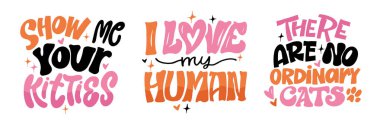 Kedi severler hakkında komik el karalamaları çizilmiş. Tişört tasarımı, kupa baskısı, çanta baskısı, kıyafet modası. % 100 elle çizilmiş vektör resmi.