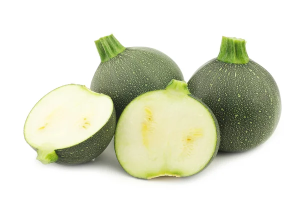 Fresh round zucchini's and a cut one — Stock Photo, Image