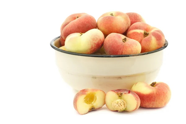Fresh colorful flat peaches (donut peaches) — Stock Photo, Image