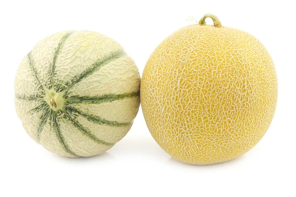 Fresh galia melon and a cantaloupe melon — Stock Photo, Image