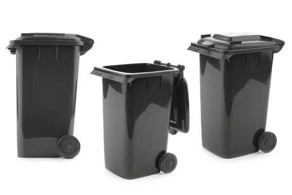 Black Garbage Cans Isolated White Background — Stock Photo, Image