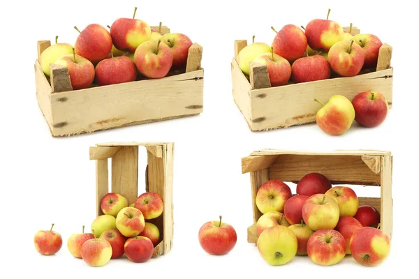 Fresh Red Yellow Apples Wooden Crate White Background — Stock Photo, Image