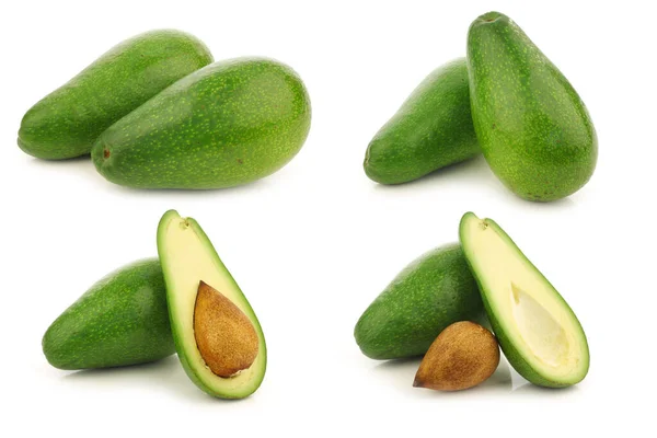 Fresh Ripe Avocados Some Cut Ones White Background — Stock Photo, Image