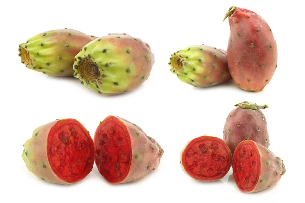 Fresh Colorful Cactus Fruit Some Cut Ones White Background — Φωτογραφία Αρχείου