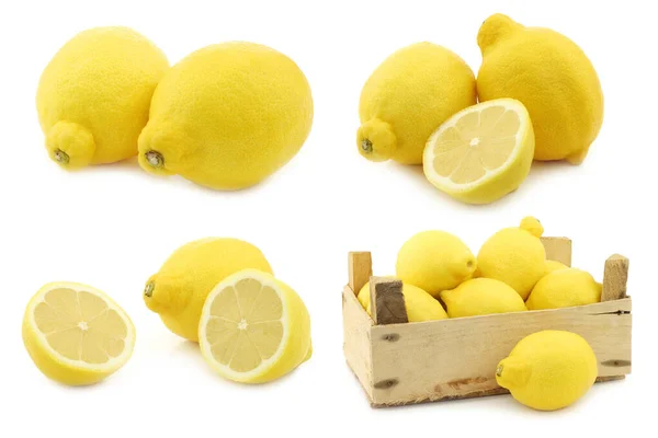 Fresh Lemons Cut Half Wooden Crate White Background — Stock Photo, Image