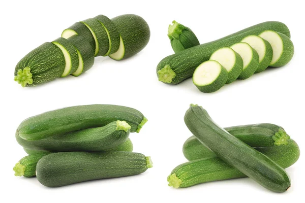 Whole Cut Zucchini Cucurbita Pepo White Background — Stockfoto