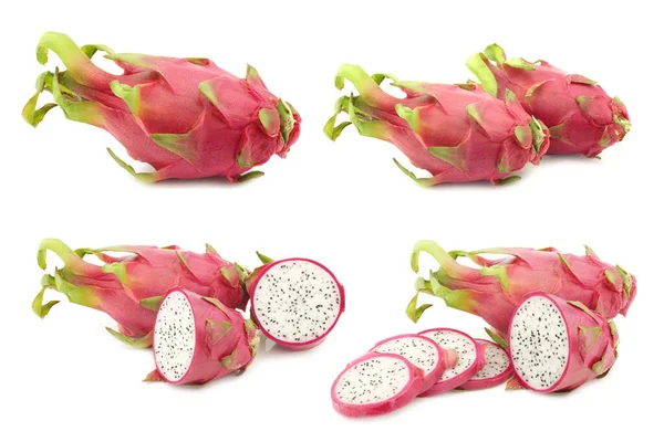 Verse Pitaya Fruit Hylocereus Undatus Een Witte Achtergrond — Stockfoto