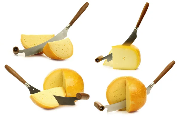 Traditional Gouda Edam Cheese Pieces Cheese Cutter Cutting Board — Φωτογραφία Αρχείου