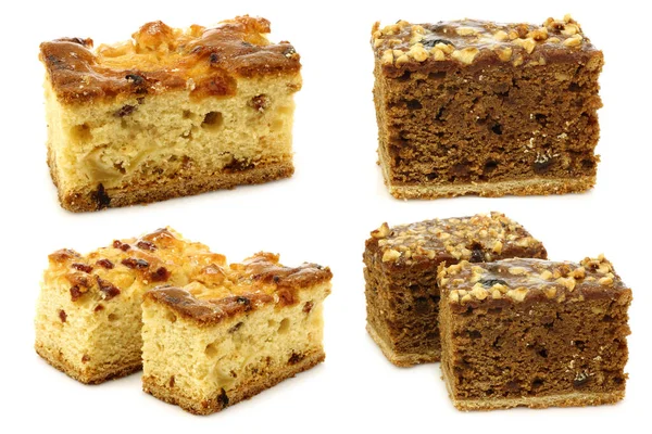 Traditionelle Friesische Glasierte Tortenstücke Namens Turfcake Mit Nüssen Auf Weißem — Stockfoto