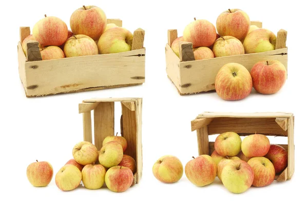 Manzanas Frescas Para Cocinar Una Caja Madera Sobre Fondo Blanco —  Fotos de Stock
