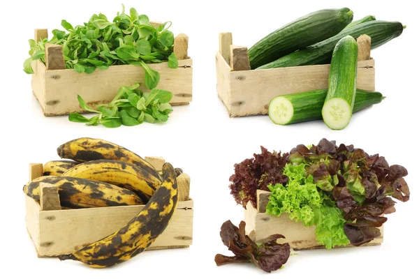 Verduras Frescas Para Cocinar Una Caja Madera Sobre Fondo Blanco —  Fotos de Stock