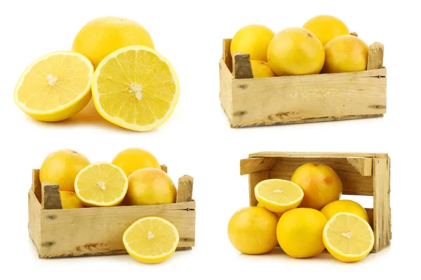 Yellow Grapefruit Cut One Some Wooden Crate White Background — Stock Photo, Image