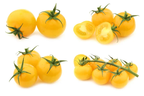 在白色背景上藤上鲜黄色的 美味汤姆 西红柿 — 图库照片