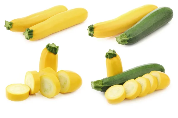 Grüne Und Gelbe Zucchini Cucurbita Pepo Auf Weißem Hintergrund — Stockfoto