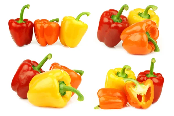 Κόκκινο Πορτοκαλί Και Κίτρινο Bell Pepper Capsicum Λευκό Φόντο — Φωτογραφία Αρχείου