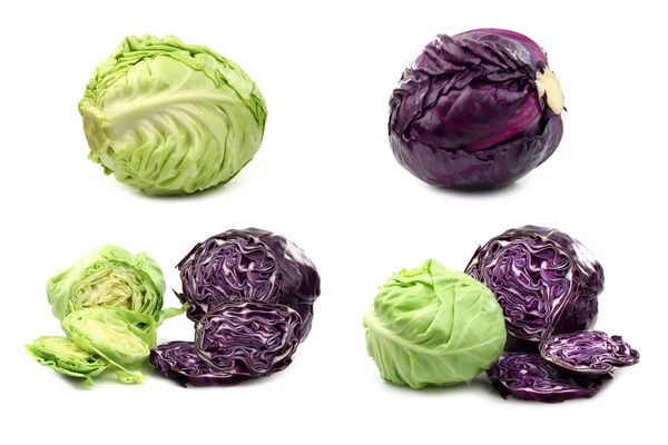 Fresh Red White Cabbage Some Cut Ones White Background — Stock Photo, Image