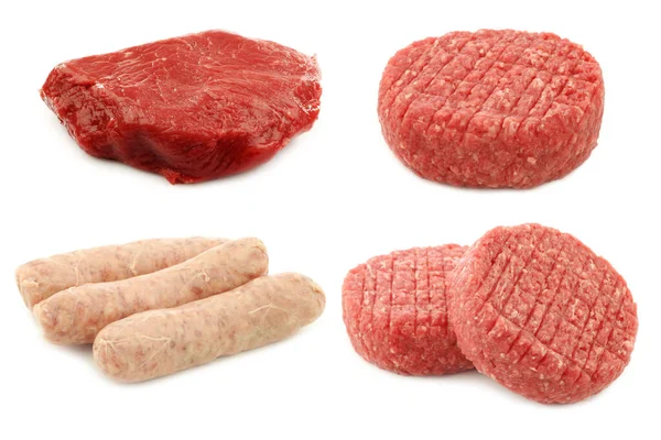 Fresh Raw Minced Meat Making Hamburgers Some Sausages Bratwurst Piece — Stock Photo, Image