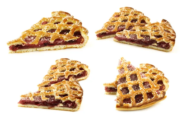 Slices Decorated Cherry Pie Called Vlaai Holland White Background — Stock Photo, Image