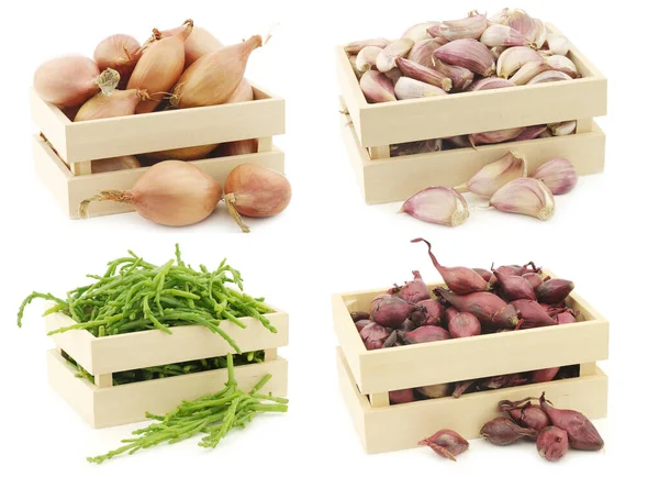 Fresh Cooking Vegetables Small Wooden Box White Background — 图库照片