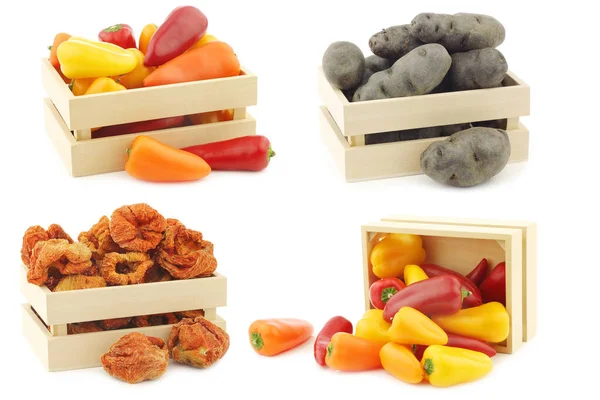 Fresh Cooking Vegetables Small Wooden Box White Background — 스톡 사진