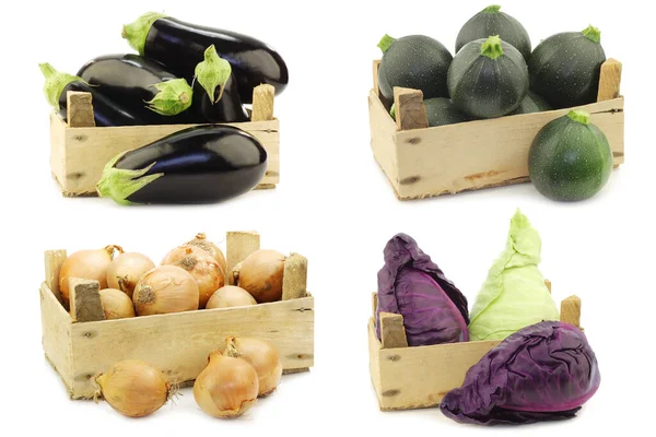 Freshly Harvested Cooking Vegetables Wooden Crate White Background — Stock Photo, Image