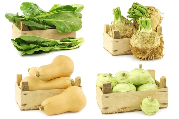 Verduras Frescas Para Cocinar Una Caja Madera Sobre Fondo Blanco —  Fotos de Stock