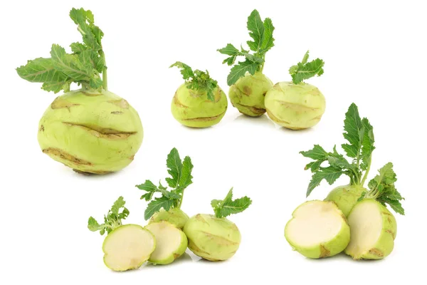 Fresh Kohlrabi Cabbages White Background — Stock Photo, Image