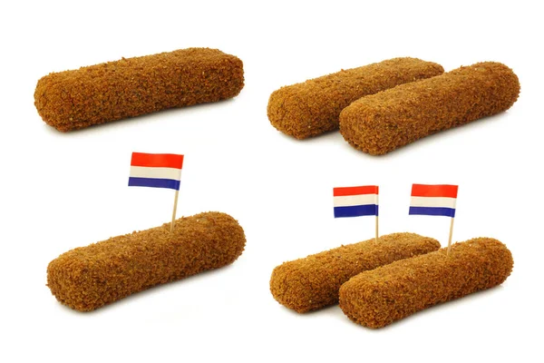 Dutch Snacks Called Kroket Some Dutch Flag Toothpicks White Background — 图库照片