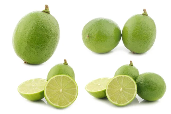 Lime Fruits Some Cut Ones White Background — Stock Photo, Image