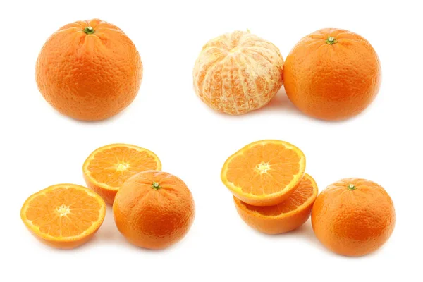 Čerstvé Mandarinky Některé Řezané Bílém Pozadí — Stock fotografie