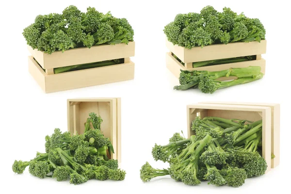 Small Form Broccoli Called Bimi Wooden Box White Background — Stock Photo, Image