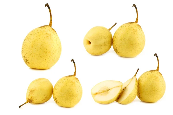 Fresh Nashi Pears Cut One White Background — Stock Photo, Image