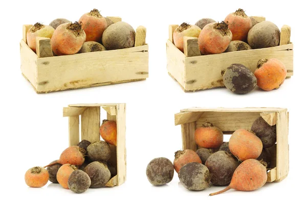 의나무 상자에서 노란색 사탕무 — 스톡 사진